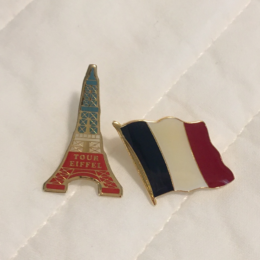 Eiffel Tower and France Flag pins brooches